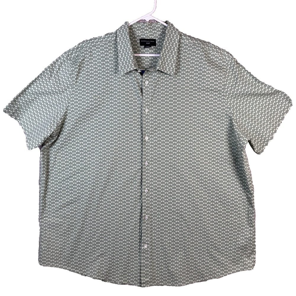Shaquille O'Neal XLG 4XLT Green/White Geometric Short Sleeve Button Shirt